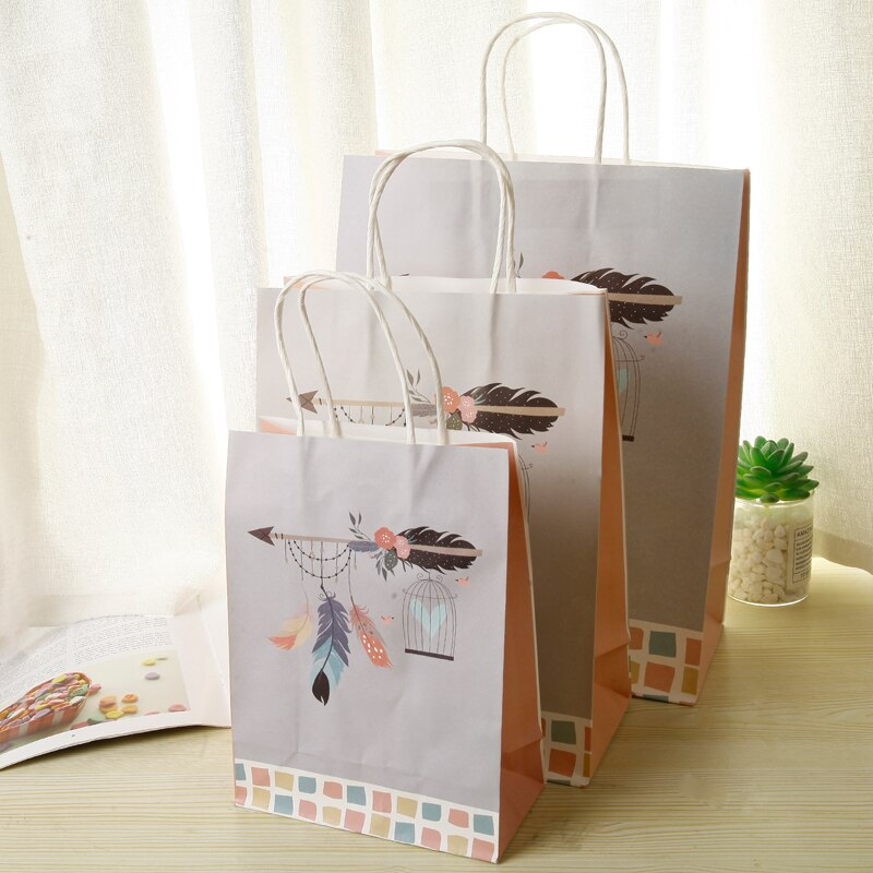 10Pcs Dromerige Kraft Papieren Zakken Met Handvat Dream Catcher Papieren Zakken Nieuwjaar Wedding Party Gunst Deco Pakket 22x16cm: Grijs