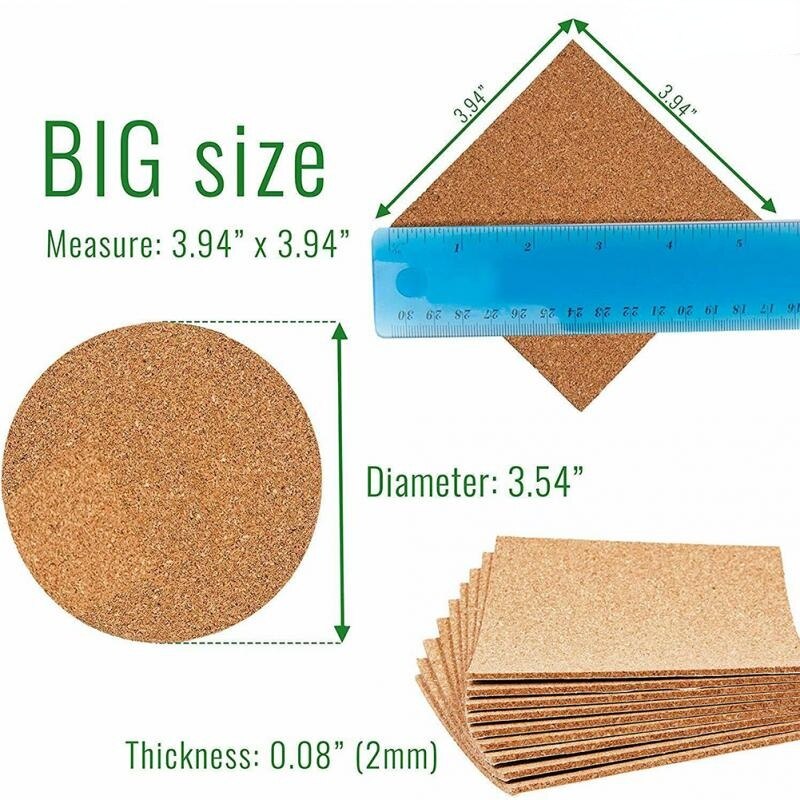 50pcs Pad Reusable Drink DIY Table Decor Kitchen Insulation Crafts Squares Round Self Adhesive Cork Coaster Cup Mat Mini Board