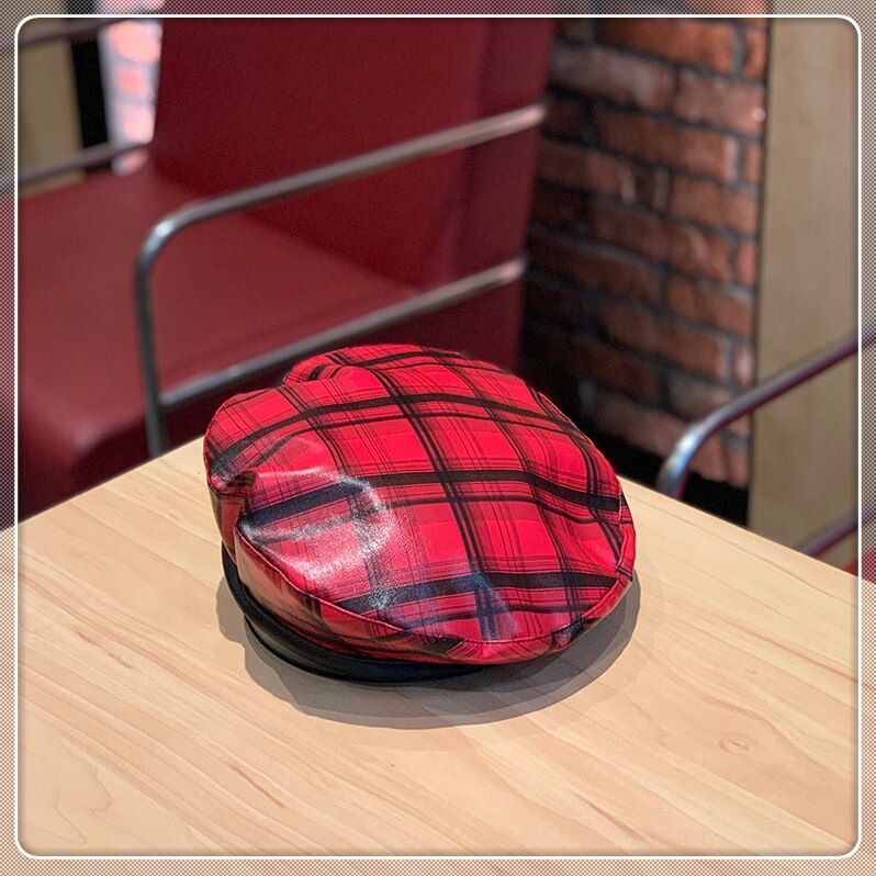 202008- banjian 27 britiske plaidwaterproofpvc belegg streetberetat menn kvinner fritid maleren hatt: Rød