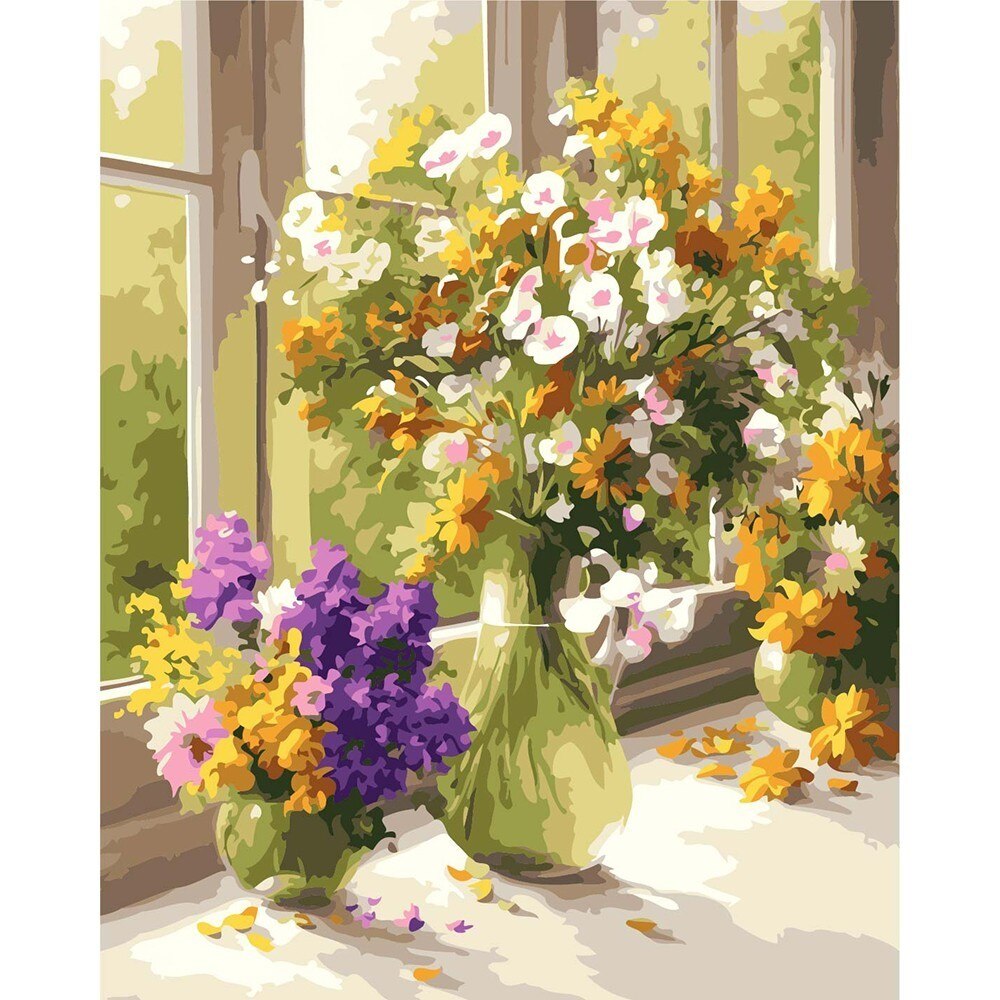 Azqsd Bloemen Schilderen Nummers Handgeschilderd Frameloze Olieverf Vaas Acryl Verf Op Canvas Voor Home Decor A527: SZYH-A546