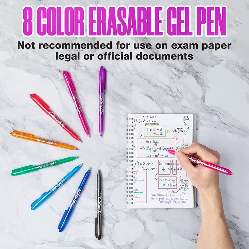 -8Pcs Erasable Pens Erasable Gel Pens 0.5mm Tip Rub Out Pens with Rubber for School Office Stationary Supplies