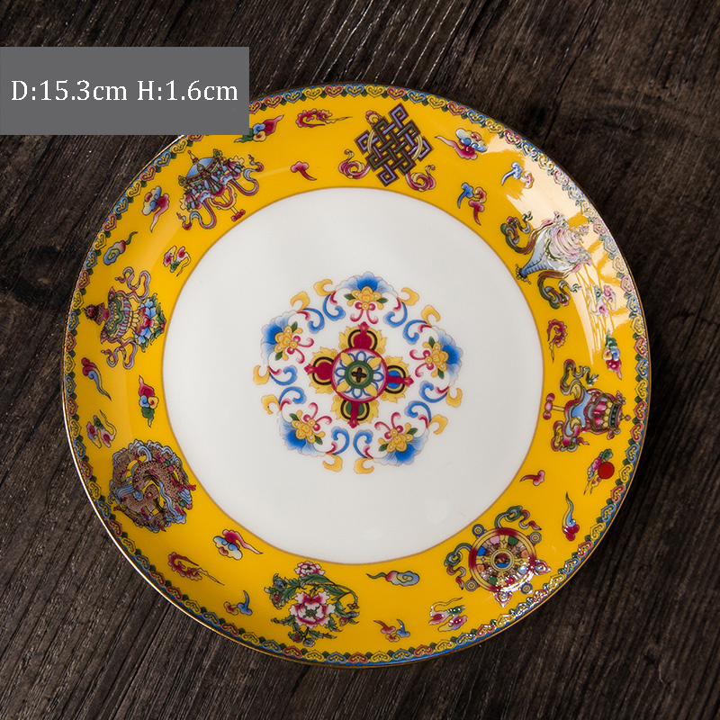 Chinese Ceramic Plates Golden Stroke Enamel Decorative Porcelain Dinner Plate Dinner Steak Pasta Dishes Restaurant Serving Tray: B