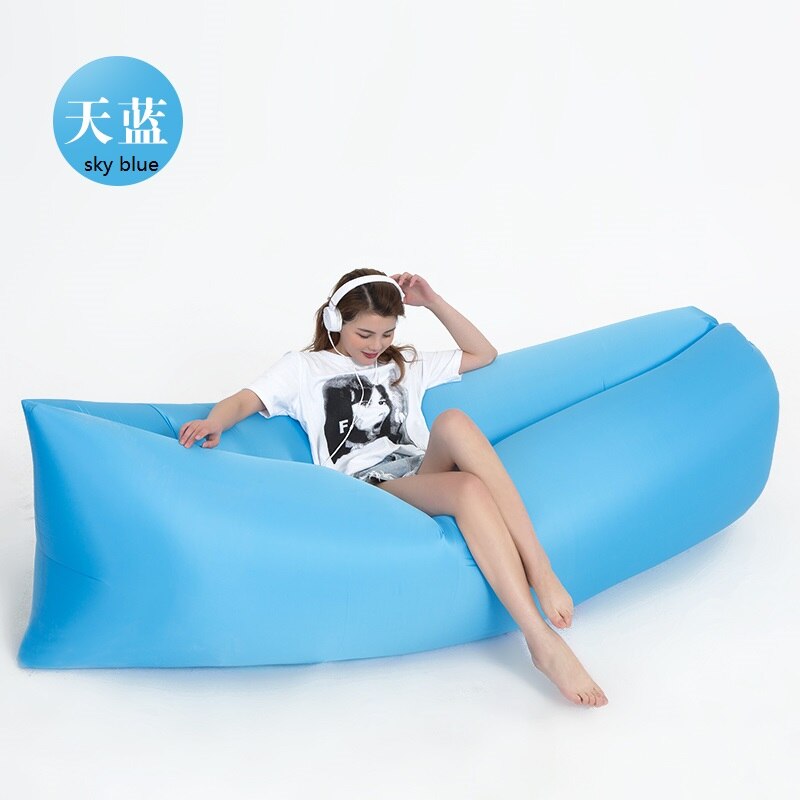 Inflatable Lazy Couch Outdoor Folding Air Sofa Bed Portable Beach Lounge Outside Garden Furniture Camping Sleeping Bags: Sky Blue