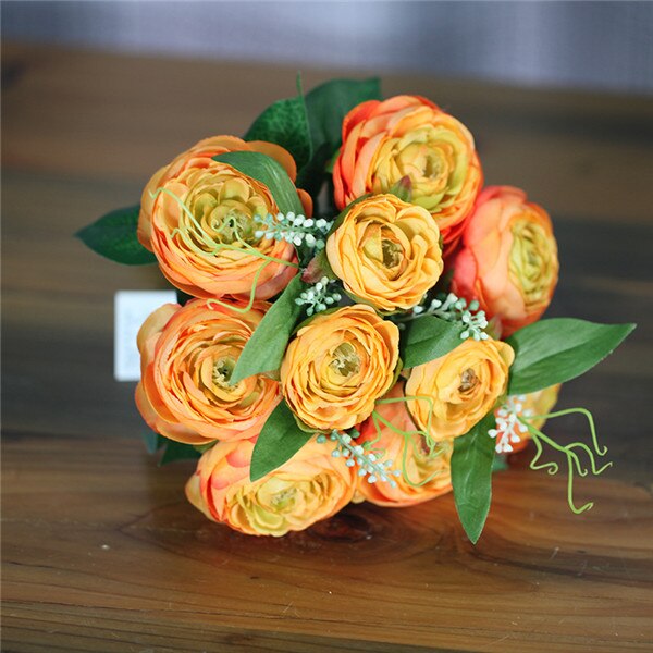 10 głów białe sztuczne kwiaty róży bukiet jedwabiu róże na stół weselny zima Dom dekoracje sztuczne kwiaty róże bukiet ślubny: pomarańczowy