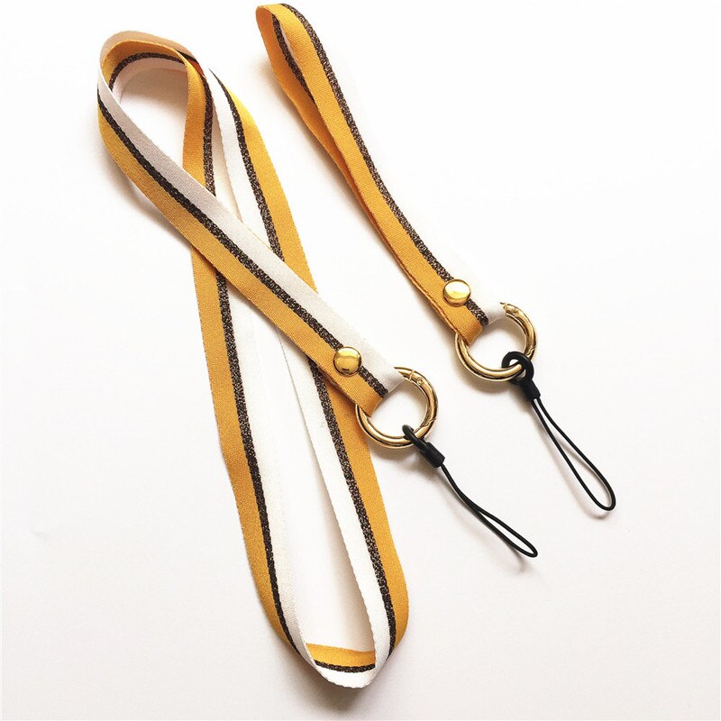 2 stk håndlavet stof nøglering til kvinder og piger med gylden rund clips og snor til at fastgøre nøgler og mobiltelefoner: Gul
