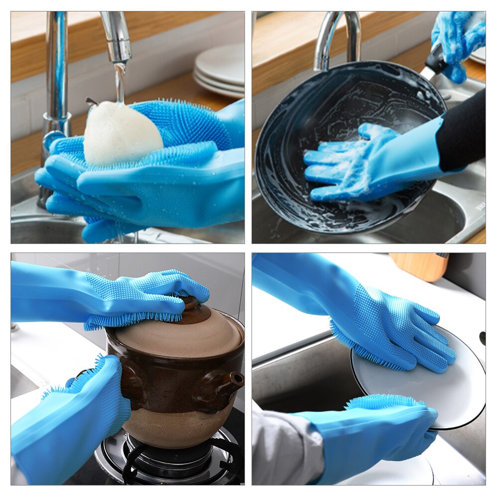 Guantes de silicona para lavar platos, 2 uds., guantes para fregar platos de limpieza, limpieza de cocina, grado alimenticio