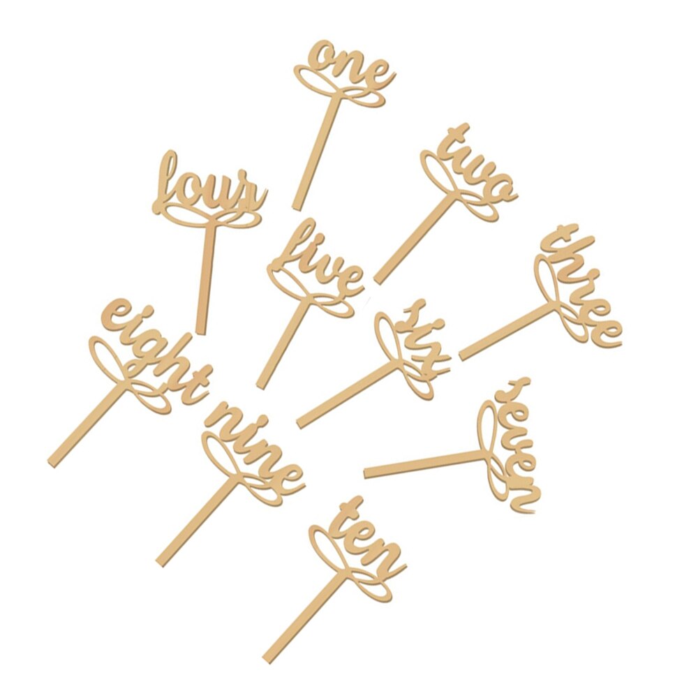 Trä bröllopsbord blomma säte kort tårta topper nummerskyltar en-tio dekorativ digital topper bröllopsfest riktning