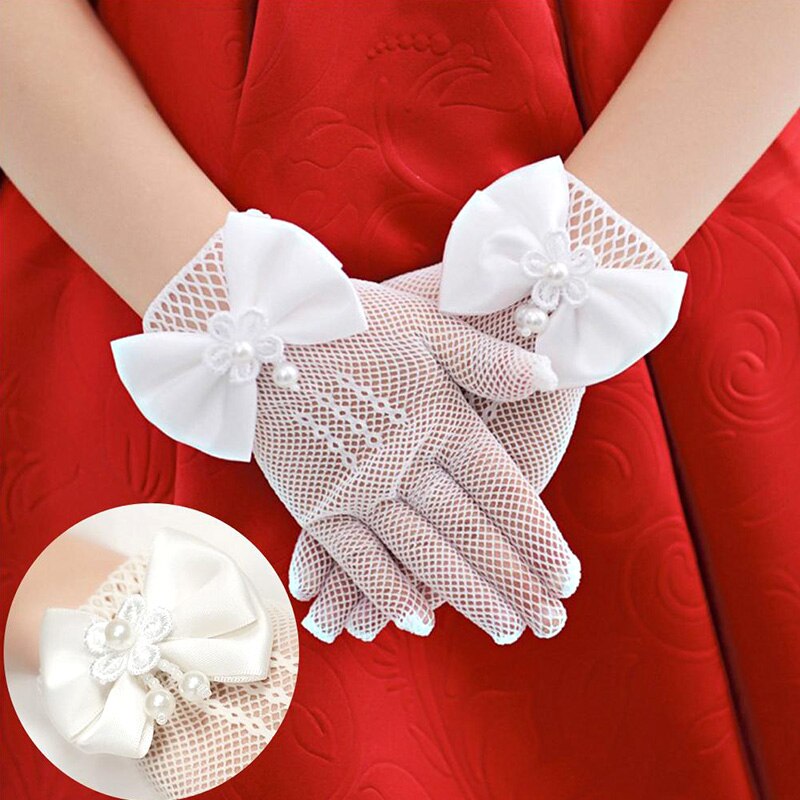 Gants blancs en maille et dentelle pour filles, 1 paire, mitaines fines de princesse pour enfants, de fête à la