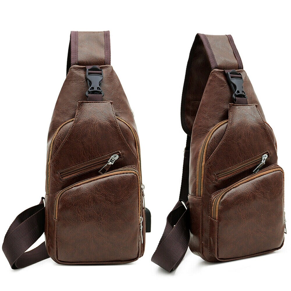 sac à bandoulière solide en cuir pour hommes. Sac à bandoulière pour poitrine. Sac à bandoulière pour motard. directe.: Dark Brown