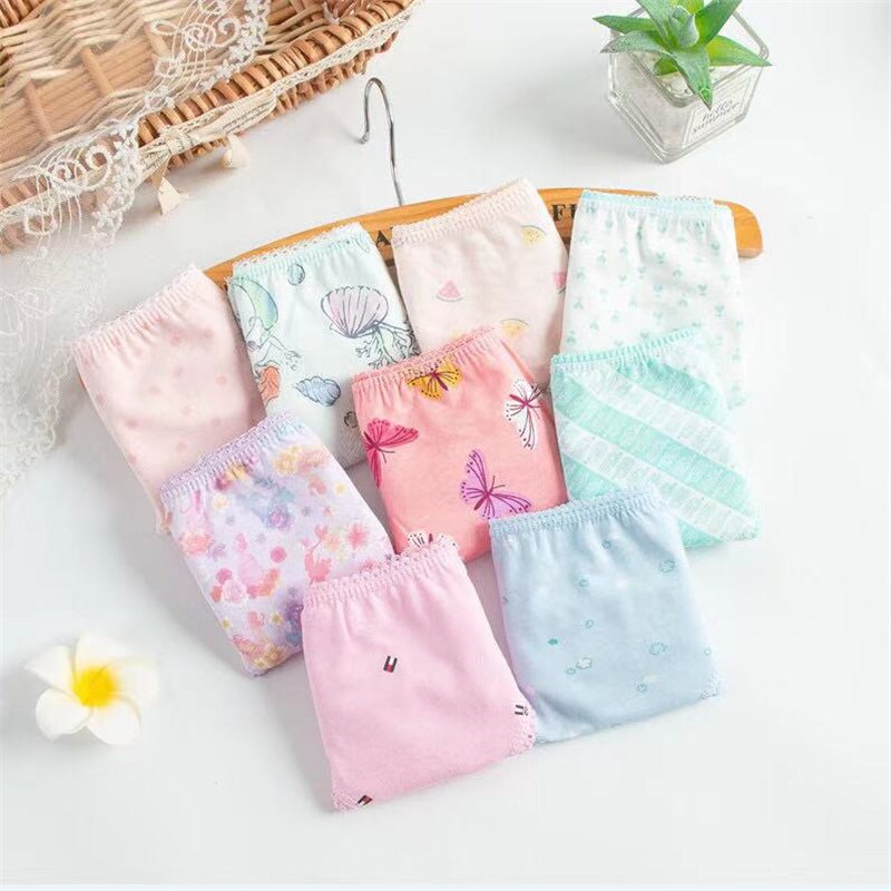 (8 stks/partij) Mooie Gemengde Kleur 2-11 Jaar Kinderen Meisjes Slipje Cartoon thermisch ondergoed voor kinderen WEF114