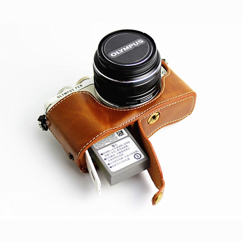 Housse coque etui portefeuille Cuir PU sac photo Pour Olympus PEN E-PL7 E-PL8 E-PL9 E-PL10 Demi-coque Avec Batterie D'ouverture de