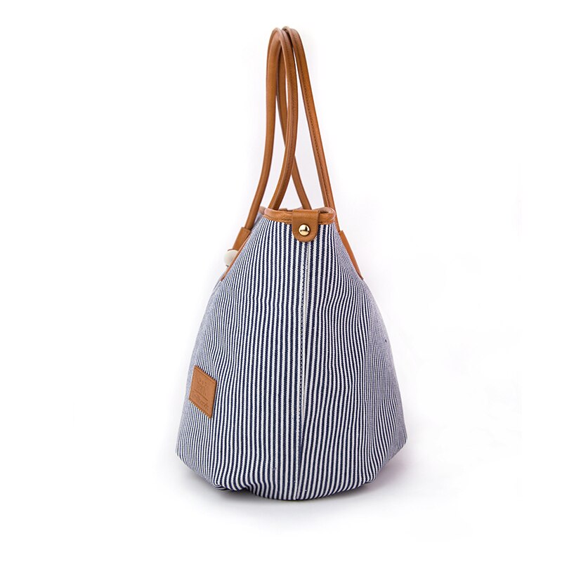 Bolso de lona a rayas para mujer, bolso de mano de pu con retazos, bolso de mano para mujer, botón simple, bolso de lona para mujer