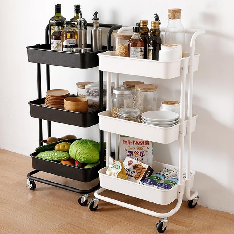 Kitchen Storage Carts Wheels Trolley Bathroom Storage Organization Cart With Wheels Storage Shelves Bathroom Accessories HWC: Black