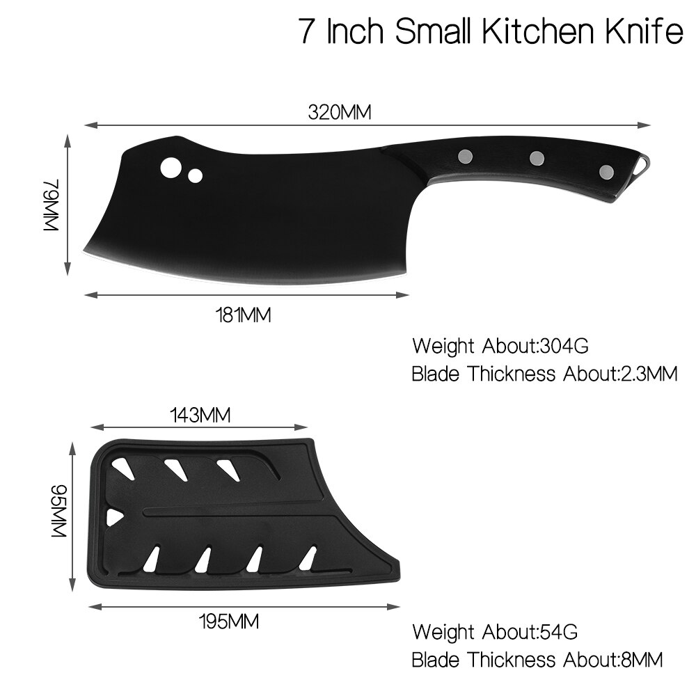 Sowoll Pro Kitchen Cooking Knives Set 8&#39;&#39; Chef 7&#39;&#39; Santoku Chopping 5&#39;&#39; Santoku Utility 3.5&#39;&#39; Paring Knife Sheath Cover Tools: D 7 chopping knife