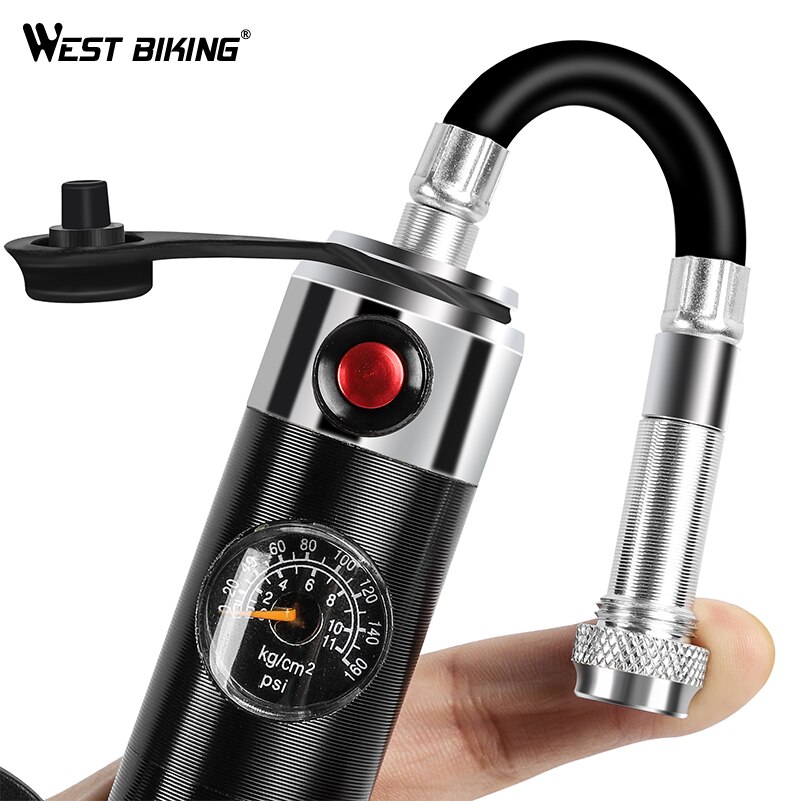 WEST BIKING Portable Bike Pump Gauge High Pressure Hand Pump Inflador Bicicleta Bike Accessories Schrader & Presta Bicycle Pump