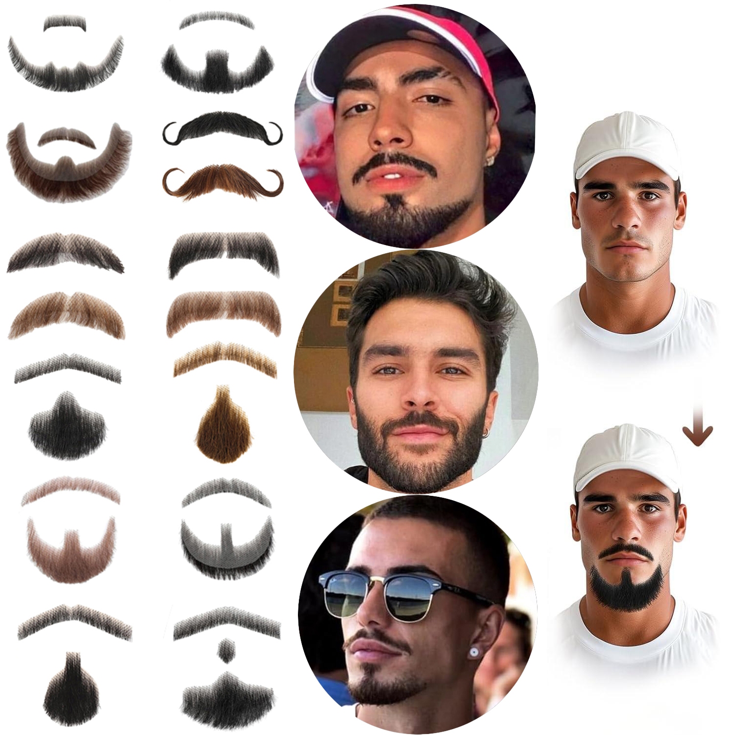 Fantasia de cavanhaque falso, cabelo facial, barba realista, bigode com fita adesiva, cabelo humano, renda, barba para halloween, festa de natal