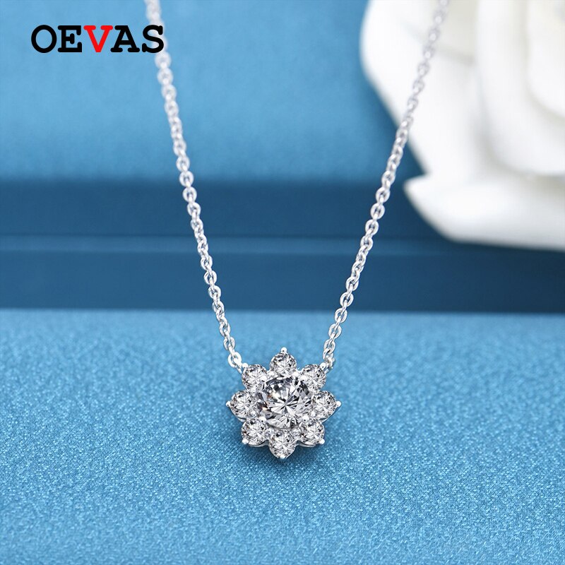 OEVAS 100% 925 In Argento Sterling Creato Moissanite Diamanti Della Pietra Preziosa Del Fiore Delle Donne Del Pendente Del Fiore Della Collana Gioielleria Raffinata Commercio All&#39;ingrosso