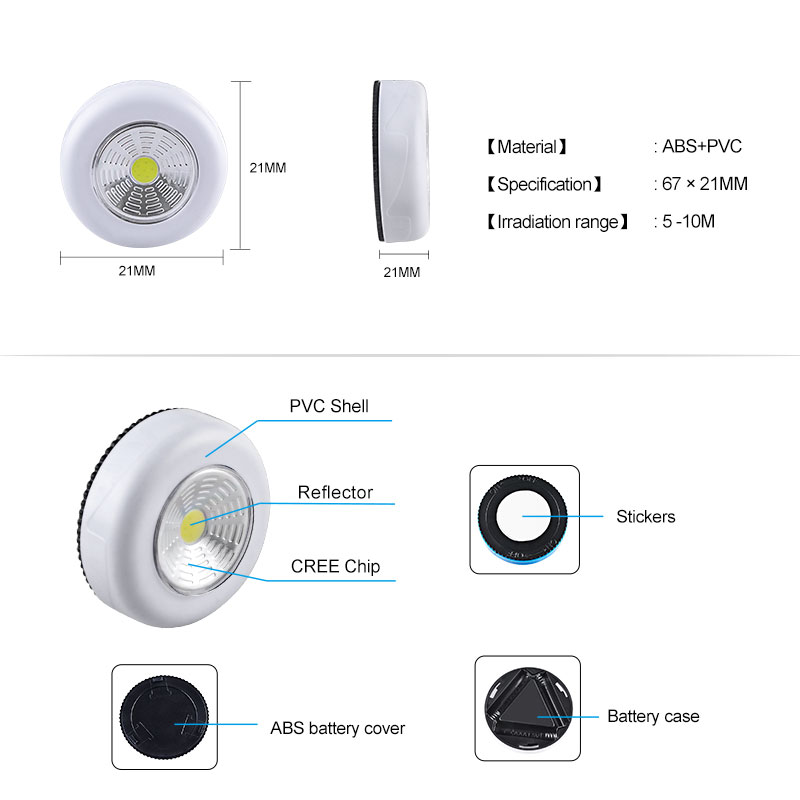 PIR Motion Sensor LED Night Lights Draadloze Touch Sensor LED Push Lamp Batterij Aangedreven Wandlamp Lampen Voor Stairway Kast Keuken