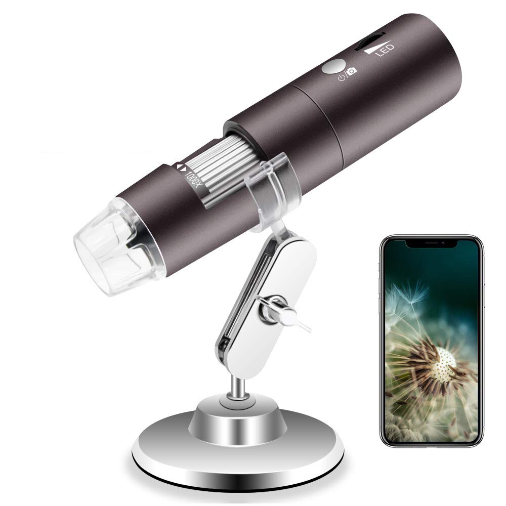 2MP 1000X WIFI Digital Mini Pocket Microscope Camera 8 LED Magnification Endoscope with Metal Stand Rechargeable: Default Title