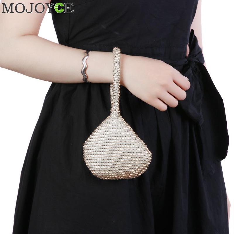 Golden Metal Clutch Bags for Women Ladies Small Day Clutches Pearl Beaded Purse for Dinner Party Metallic Handbags