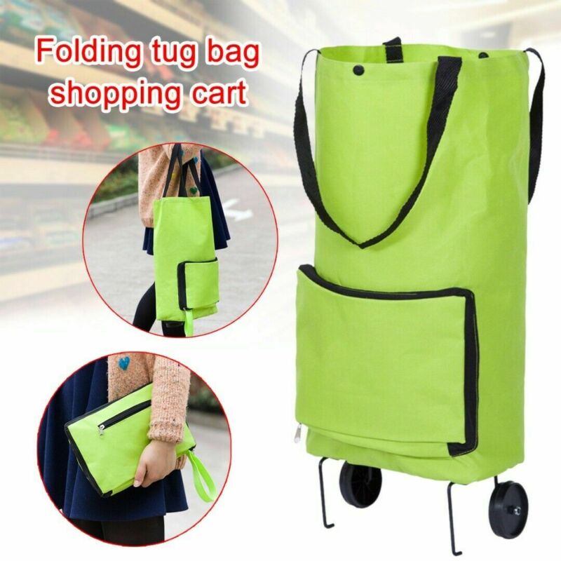 Foldable Trolley Bag Portable Shopping Cart Folding Home Travel Luggage Green