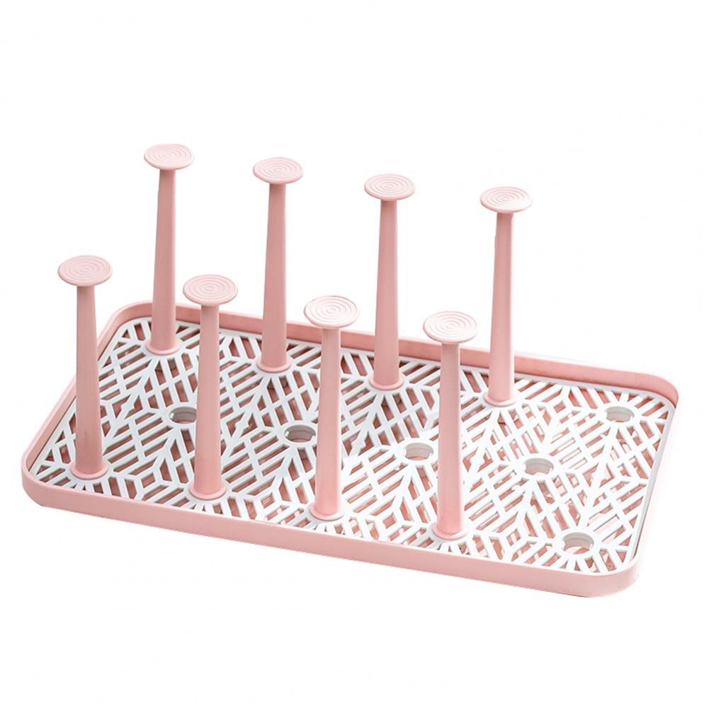 Estante de secado de vasos a prueba de polvo, soporte multifuncional para botellas, soporte de vidrio de drenaje de plástico, decoración del hogar: Pink L