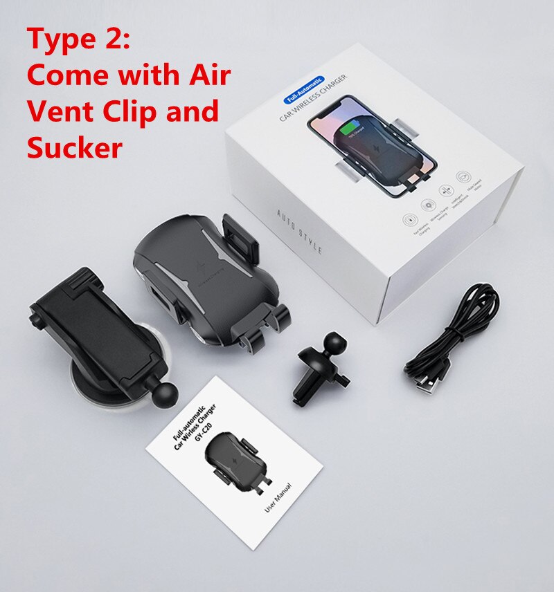 10W Qi Auto Draadloze Oplader Voor Iphone 11 Pro Xs Air Vent Mobiele Telefoon Houder Infrarood Snelle Opladen Auto vastklemmen Auto-Oplader: With Sucker