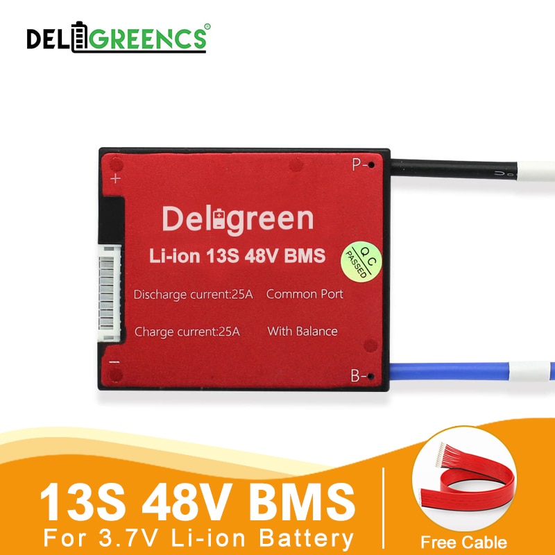 Deligreen 13S Li-ion BMS 15A 20A 30A 40A 50A 60A 48V PCB/BMS for 3.7V lithium battery pack 18650 LiNCM Li-Polymer Scooter