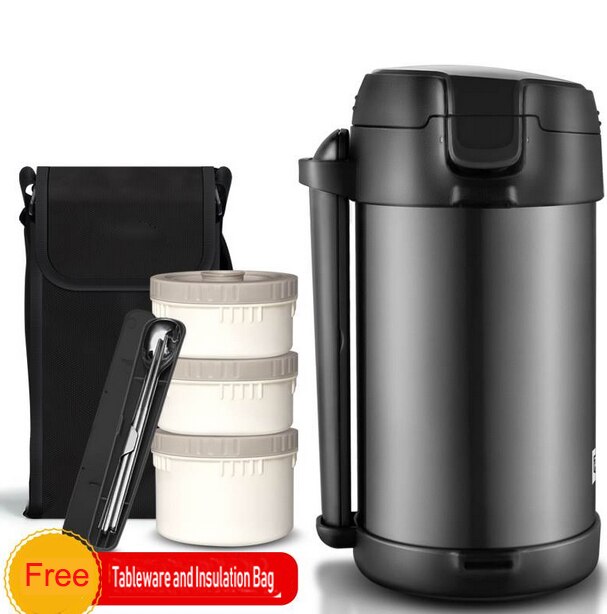 Double-Wall Vacuum Lunch Box 24 Hours Insulation Food Container Adult Kids Thermos Bucket Free Heat Preservation Bag and Spoon