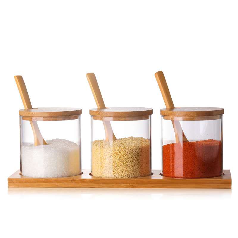 Seasoning Box Spice Perrer Salt Shaker Can Condiment Storage Containers Glass Bottle Dispenser Spoon Sets