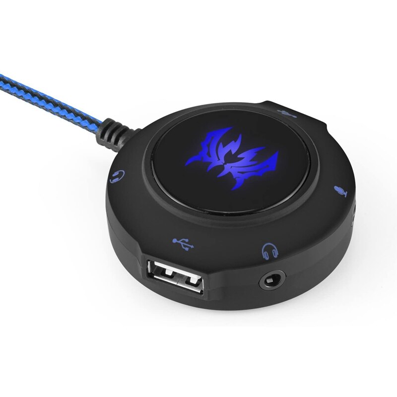 KOTION EACH External Sound Card USB Hub Audio Adapter to USB Port & 3.5mm Audio & Mini Jack for PC Laptop. Plug and Play(Blue)