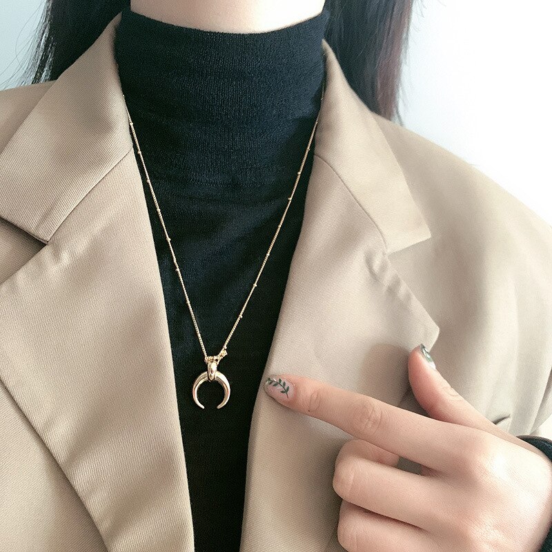 Måne vedhæng halskæde til kvinder krave guld splint farve rustfrit stål måne halvmåne halskæde collier femme smykker