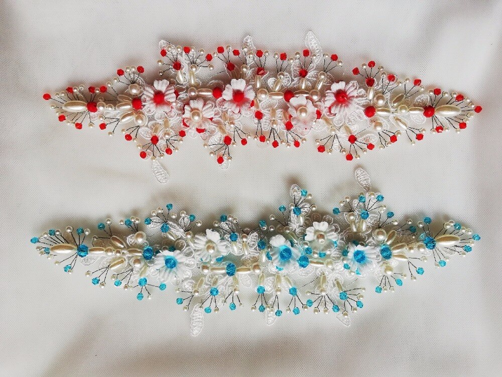 Aankomen 2 m Cut Edge Kam navy blauw/Rood/blac Lange Bridal Veils Cut Edge Wit Een layer Kant kralen parels Wedding Veils