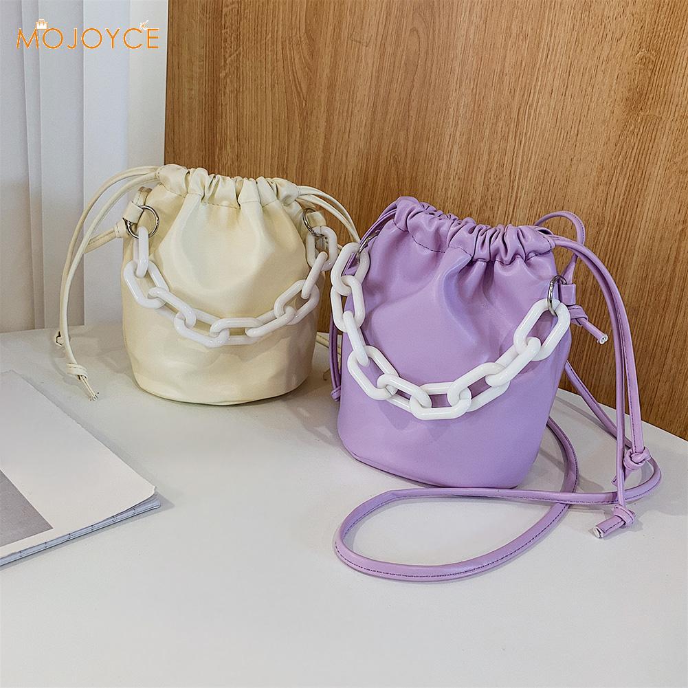Bolso de hombro tipo cubo de PU para mujer, bolso de mensajero con cordón, bolso de viaje, bolso de Diario Femenino Simple Popular