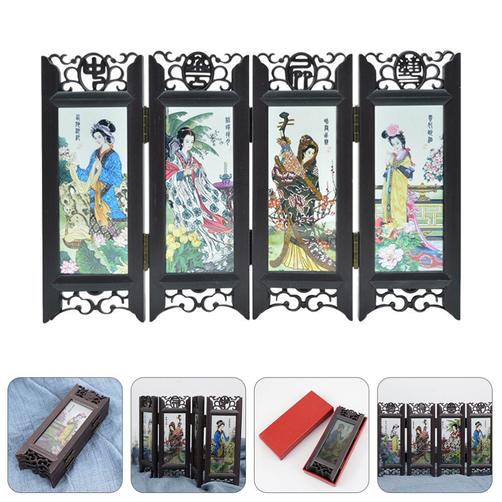 Resin Four Panels Room Screen Divide Screen Small Vintage Folding Panel Screen (Four Great Beauties)