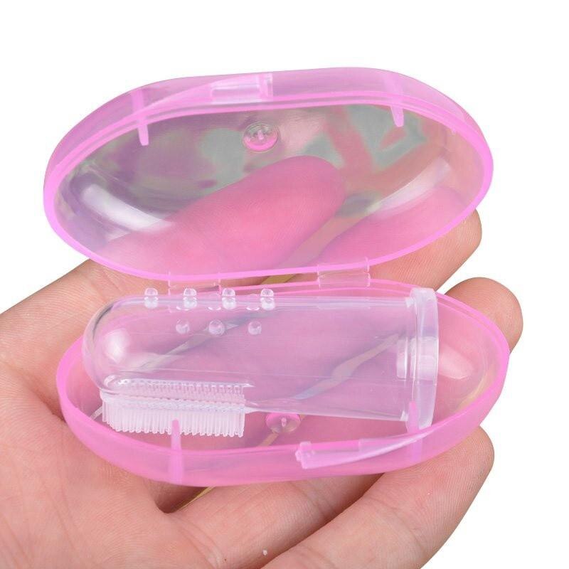 Bpa-vrij Siliconen Kinderen Vinger Tandenborstel Baby Bladverliezende Tandenborstel Voor Baby Zachte Tanden Clear Baby Borstel Met doos: Roze