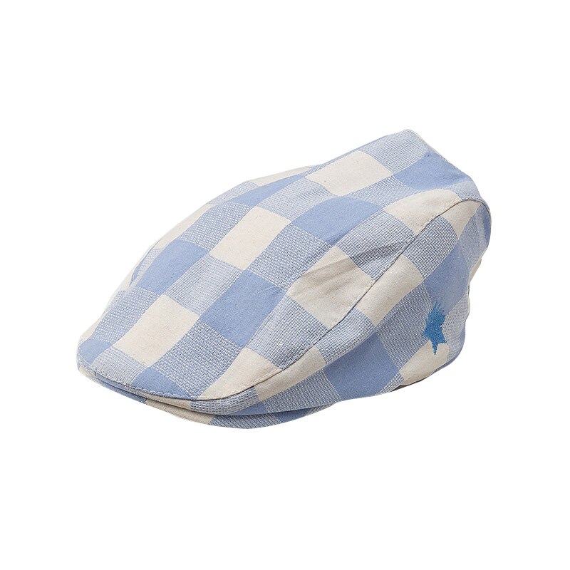 Baby Hat for Boys Cotton Plaid Baby Boys Hat England Vintage Cotton Kids Beret Cap for Children 5 Colors: Blue