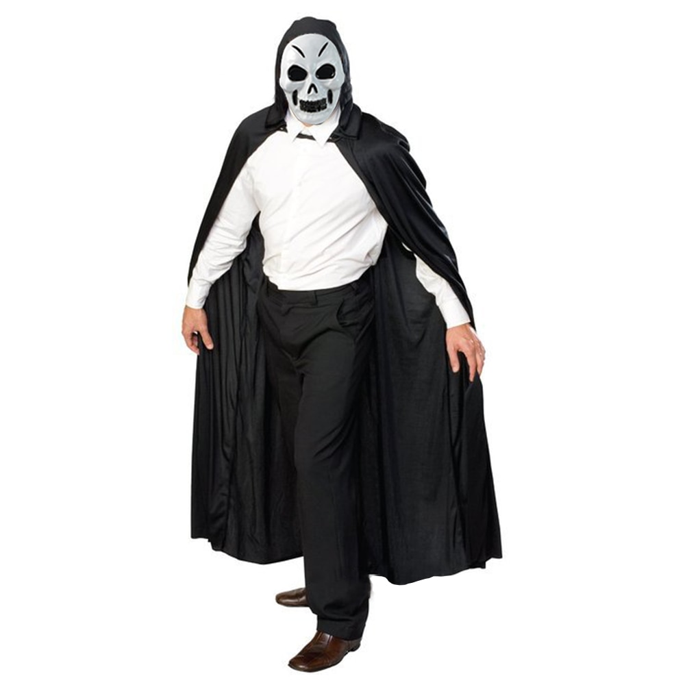 Halloween Kostuum Zwarte Dood Mantel Cosplay Demon Hooded Zwarte Cape Death Mantel Volwassen