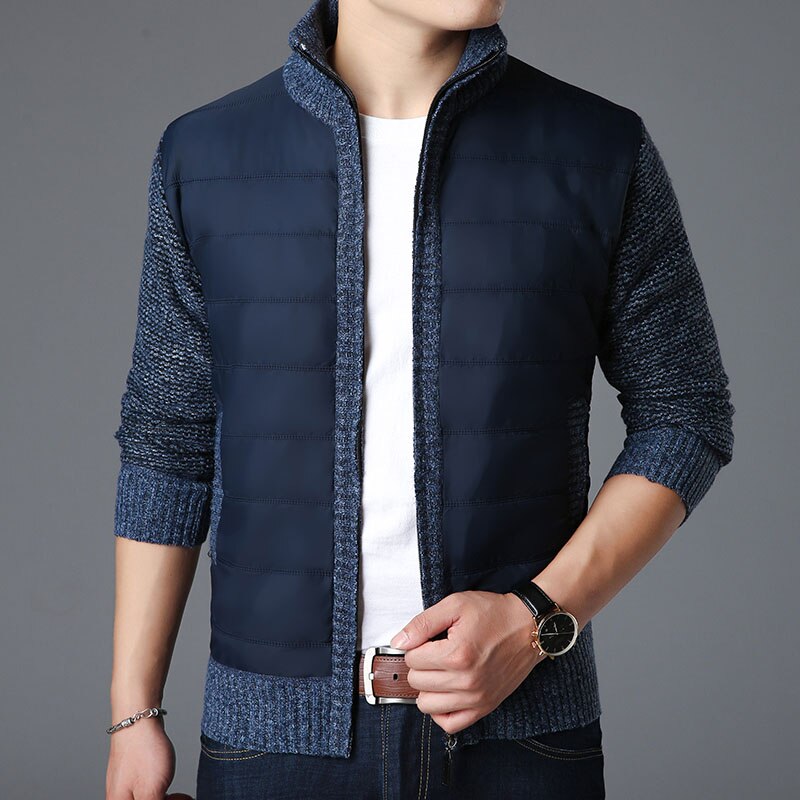 2022 Mode Truien Heren Vest Dikke Slim Fit Truien Truien Rits Warme Winter Koreaanse Stijl Casual Mannen Kleding: Blauw / M