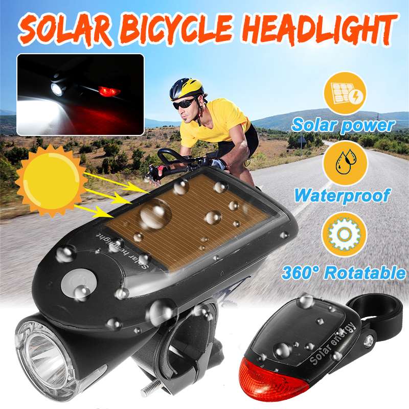 Solar Power Bike Light USB 240 Lumen 3 Mode Fiets Front Light Lamp Fiets Koplamp Fietsen LED Zaklamp Achter Achterlicht set