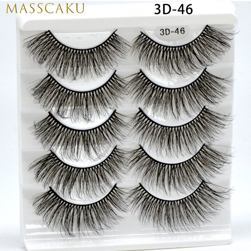 Masscaku 5 par mink fransar faux ögonfransar mink lösögonfransar dramatisk volym fransar fransförlängning makeup kit cilios: 3d-46