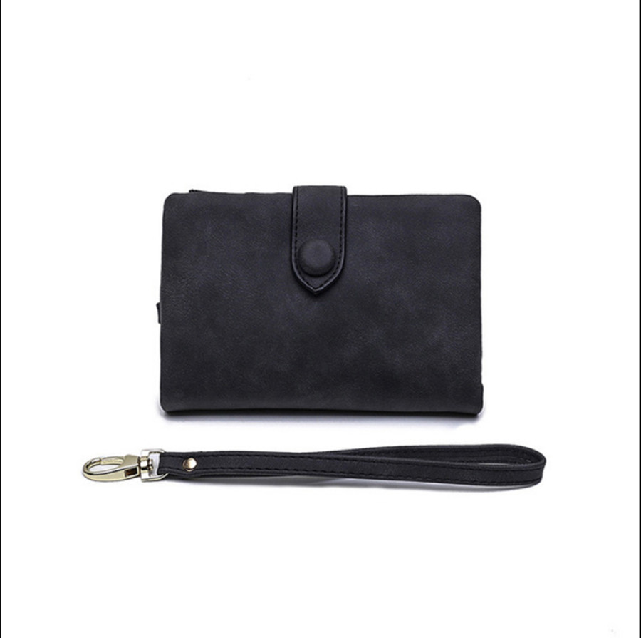 Damen Snap Befestigungen Zipper Kurze Kupplung Brieftasche Kleine Frauen Brieftasche Kurze Brieftasche Retro Matte Leder Damen Brieftasche: Black