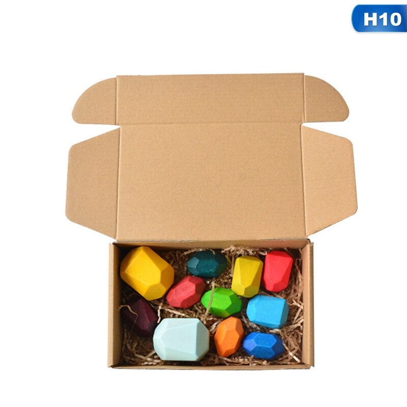 Kinderen Houten Regenboog Kleur Steen Bouwsteen Educatief Speelgoed Creatieve Nordic Stijl Stapelen Spel: H10-11Pcs