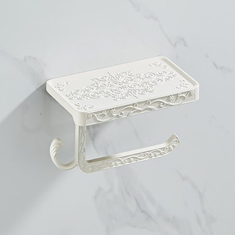 Toiletpapirholder hvid papir mobiltelefonholder plads aluminium antik rulleholder med hylde toiletpapir kasse vægbeslag: Hvid