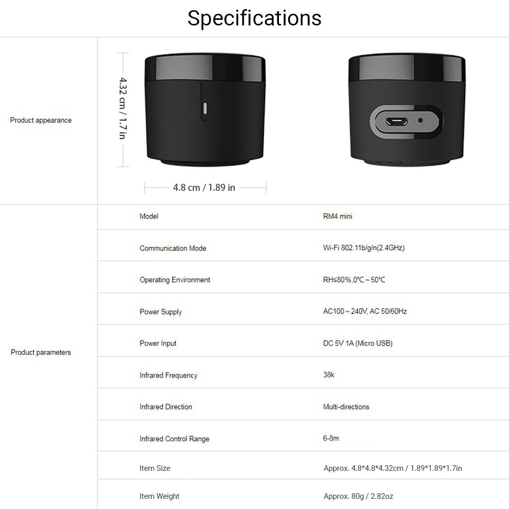 BroadLink RM4 Mini - Hub Telecomando Universale IR Con Sensore Temperatura E Umidit&agrave;