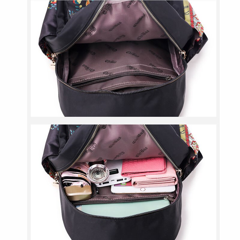 Backpack Female Multi-layer Leisure Oxford Backpack National Elephant Print Large Capacity Backpack for School Girls