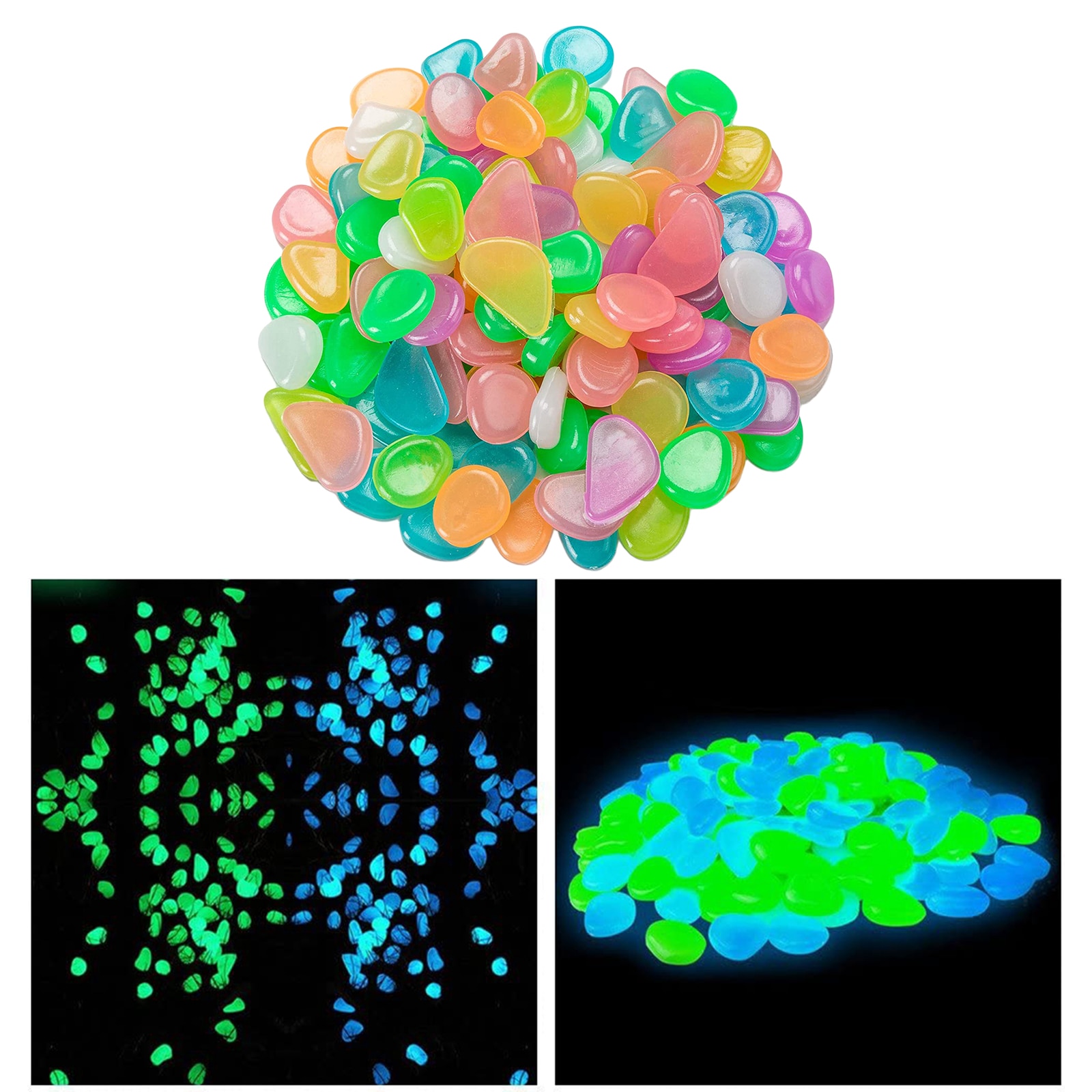 100 Glow in the Dark Pebbles Stones Flower Rock Garden Pathway Glow Lighting