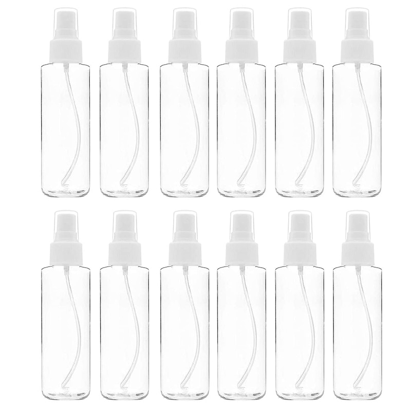 Botella de plástico transparente con pulverizador, botellas rellenables, espray, 60Ml, 12 unidades