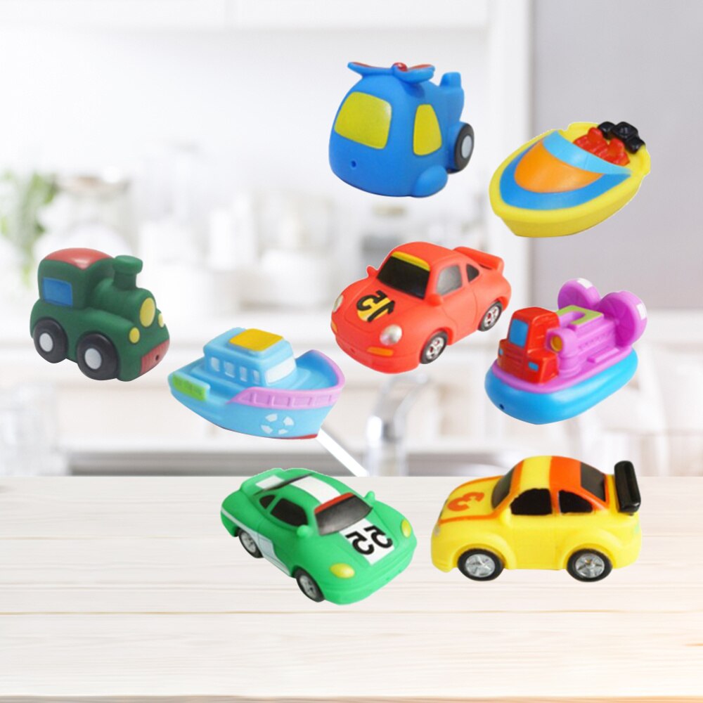 8Pcs Spelen Water Speelgoed Set Boot Voertuig Vliegtuigen Bad Speelgoed Squeeze Sound Bathtime Drijvende Boten Auto Modellen Zwemmen Baby speelgoed Voor: Default Title