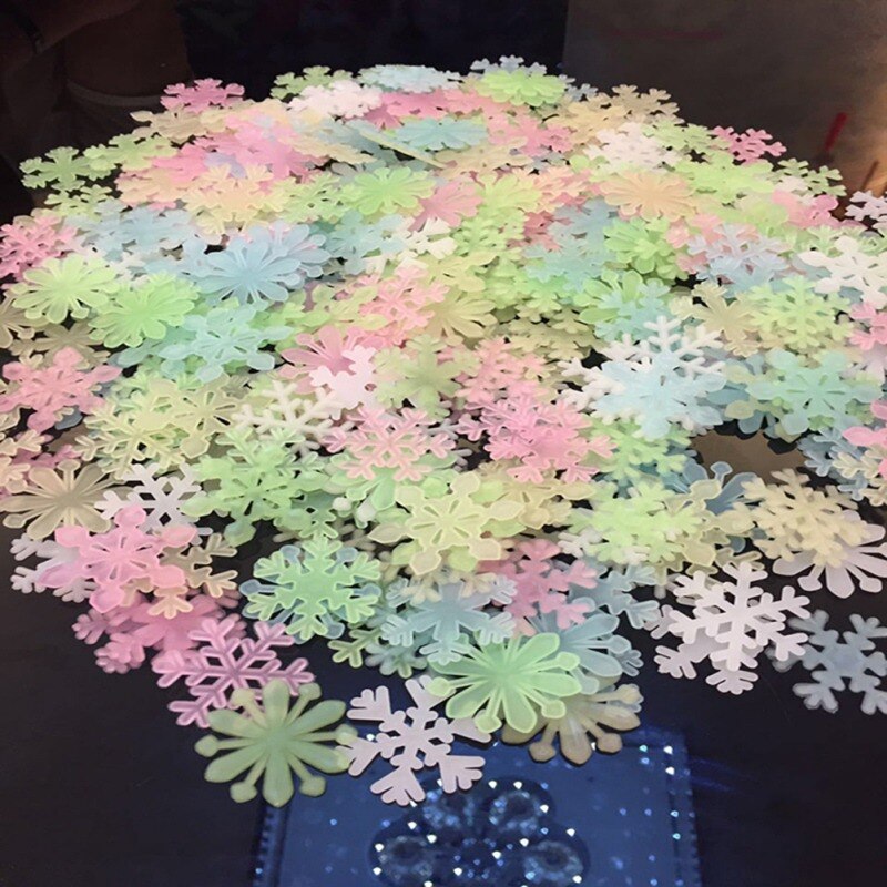 Glitter floco de neve adesivos parede do bebê decalque quarto dos miúdos decoração para casa cores estrelas luminosa fluorescente decoração para casa